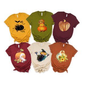 Unisex Pumpkin falling leaves Autumn Halloween Tee